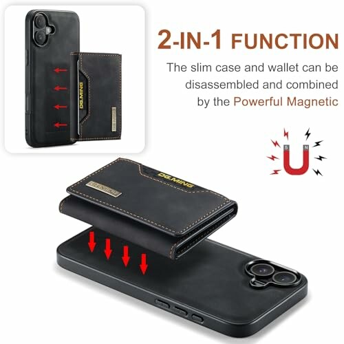 2-in-1 phone case and wallet with magnetic attachment.