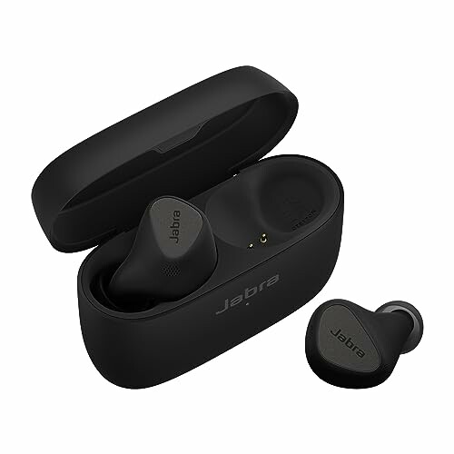 Black Jabra wireless earbuds with charging case