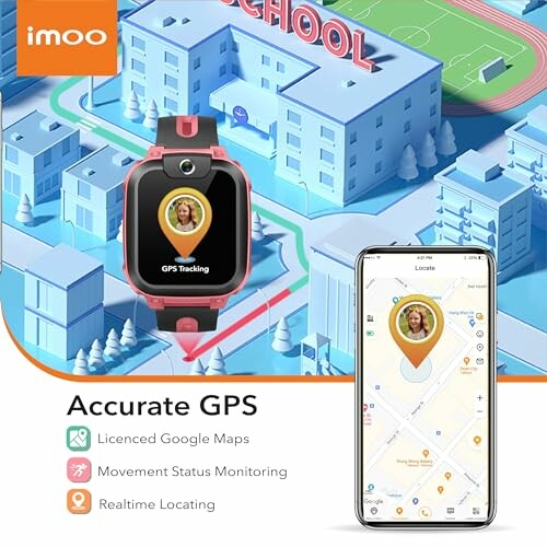 GPS tracking watch and smartphone app with school map.