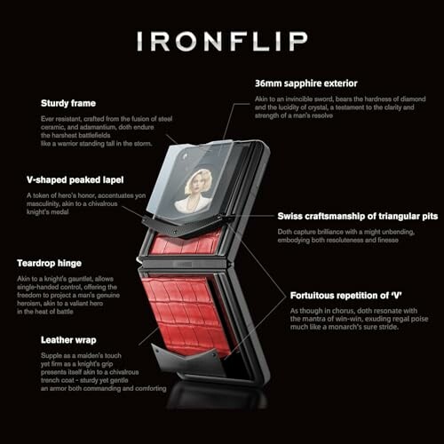 Ironflip phone with features like sapphire exterior and leather wrap.