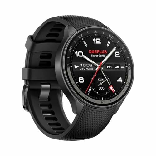 OnePlus black smartwatch with time and health display