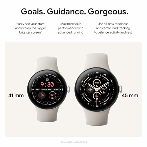 Comparison of two smartwatches with features highlighted.