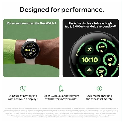 Smartwatch with enhanced screen and performance features.