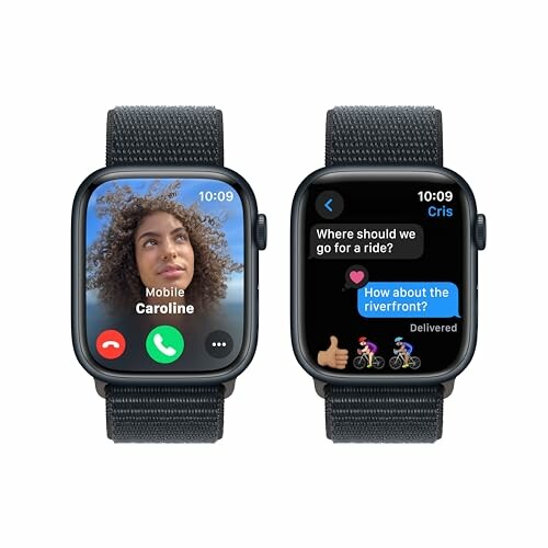 Smartwatch showing a video call and text messages screen.