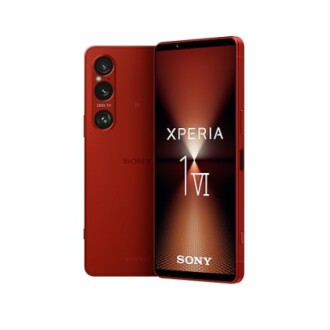 Red Sony Xperia 1V smartphone front and back view