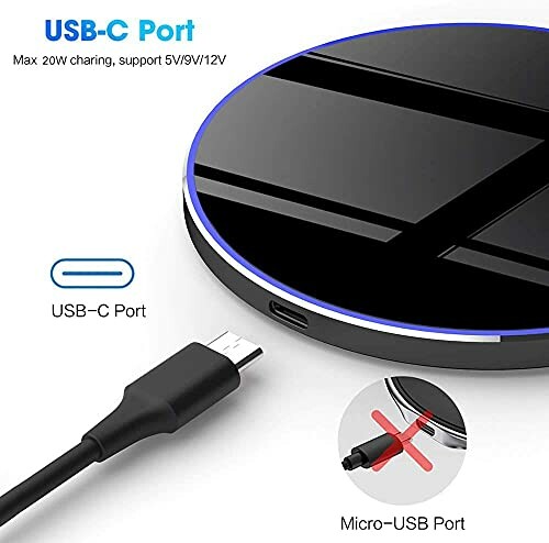 Wireless charger with USB-C and micro-USB ports.