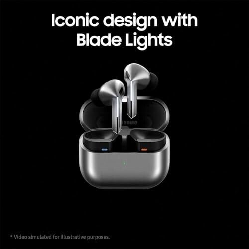 Wireless earbuds with blade lights in charging case.